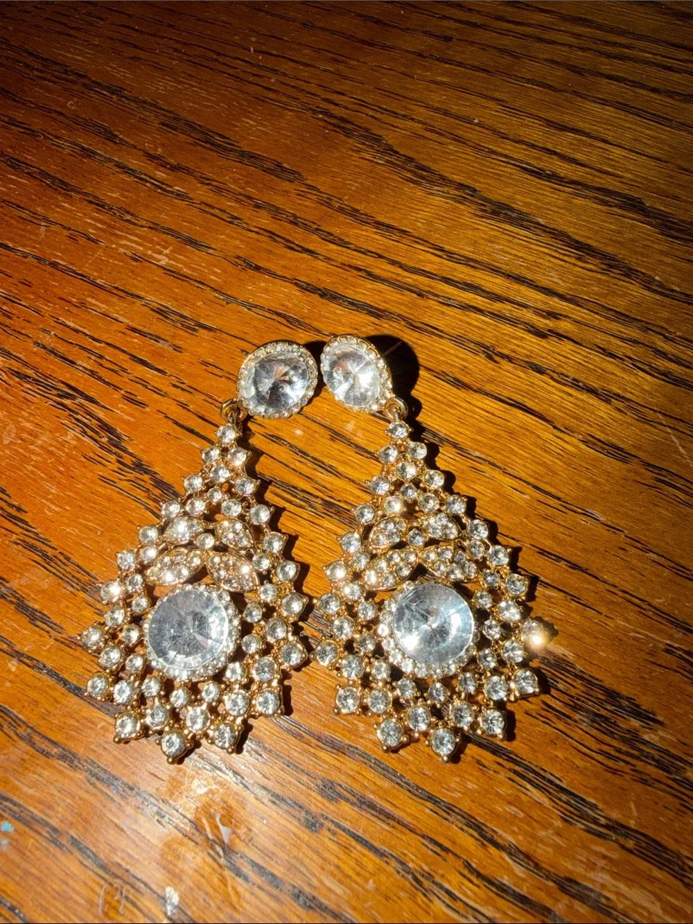 Crystal Teardrop Statement Earrings - Gold Tone